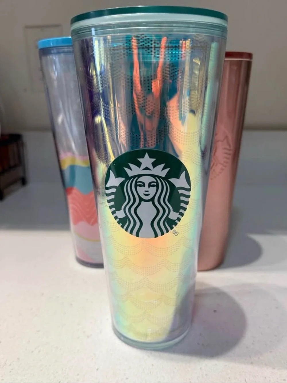Starbucks Iridescent Rose Gold and Pastel Tumbler Trio